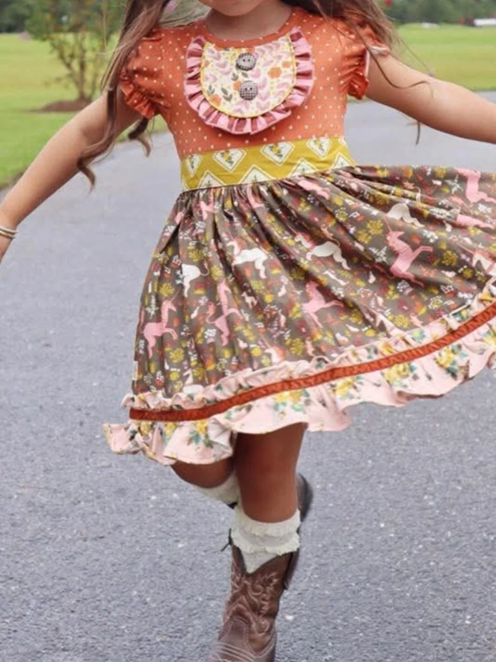 Wildflowers Rust Pink Brown Floral Ruffle Dress for Girls